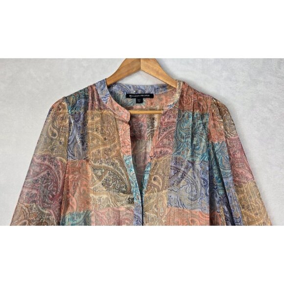 Boston Proper 2 Piece Sheer Dress Sparkly Boho Paisley Sz L Cream Tank Slip - Picture 11 of 16